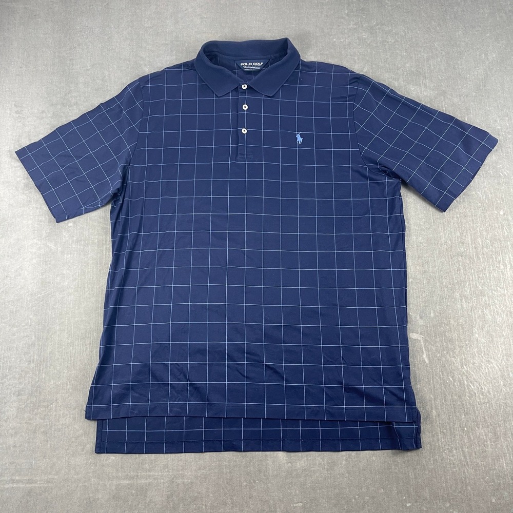 Polo Golf Ralph Lauren Mens XL Navy Blue Windowpane Grid Short Sleeve Polo Shirt